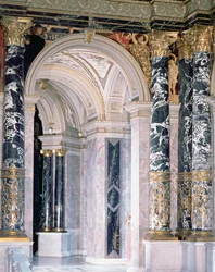 Interno del Kunsthistorisches Museum di Vienna, dettaglio raffigurante un arco e la decorazione dei pennacchi con figure del Rinascimento italiano, 1890-91 (murale)