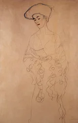 "Mit leichter wendung nach links" (Legerement tourne vers la gauche). Disegno di Gustave Klimt (1862-1918). Pastelli a colori. Collezione privata