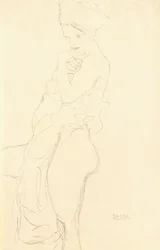 Nudo in piedi a sinistra, che tiene un asciugamano sul corpo, 1917