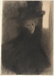 Ritratto di una signora con mantello e cappello