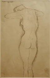 Nudo di schiena in piedi, braccia piegate orizzontalmente (studio)
