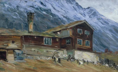 Fattoria di montagna in un paesaggio di neve