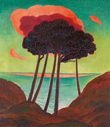 Pini con una nuvola rossa, c. 1909