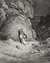 Agar e Ismaele nel deserto, illustrazione da "La Sacra Bibbia" di Dore, incisa da Piaud