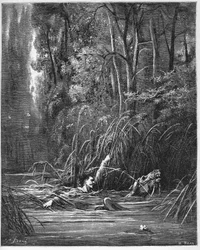 Il torrente e il fiume - dalle «Favole» di Jean de La Fontaine (Lafontaine) (1621-95) - incisione da Gustave Doré (1832-83) - collezione privata