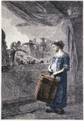 Cosette davanti alla bottega di giocattoli - in “I Miserabili” di Victor Hugo, ill. di Brion, ed. Hetzel e Lacroix