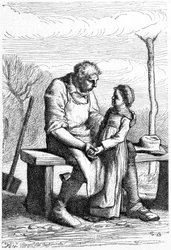 Cosette e Jean Valjean - in "Les Misérables" di Victor Hugo, ill. di Brion, ed. Hetzel e Lacroix