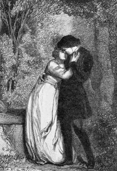 Cosette e il suo fidanzato Marius - in «Les Misérables» di Victor Hugo, illustrato da Brion, edito da Hetzel e Lacroix