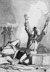 Gavroche cade sulle barricate - in "Les Misérables" di Victor Hugo, ill. di Brion, ed. Hetzel e Lacroix