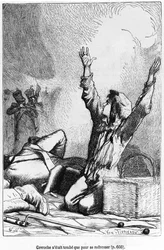 Gavroche era caduto solo per rialzarsi, illustrazione da 