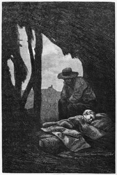Jean Valjean veglia su Cosette addormentata, illustrazione da 