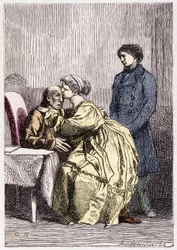 Marius e Cosette visitano Jean Valjean malato - in “I Miserabili” di Victor Hugo, ill. di Brion, ed. Hetzel e Lacroix