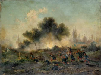 Guerra del 1870 contro la Prussia: assalto di un cimitero da parte delle truppe regolari nel maggio 1871