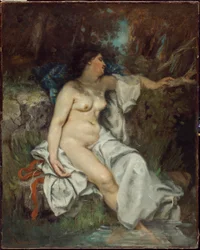 Bagnante che dorme vicino a un ruscello