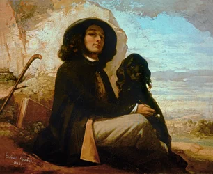 Courbet, autoritratto con cane nero