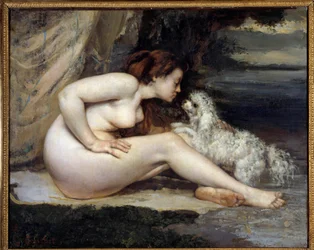 Donna nuda con cane. Ritratto di Léontine Renaude. Dipinto di Gustave Courbet (1819-1877)