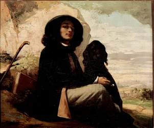 Autoritratto con cane nero, 1842