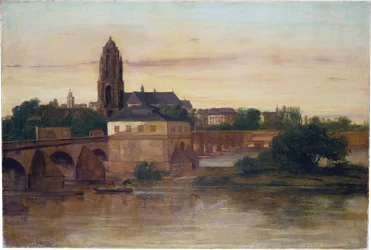 Vista di Francoforte con il Ponte Vecchio da Sachsenhausen
