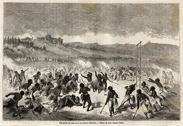 Un gioco con la palla tra gli indiani Choctaw, tribù della regione del Mississippi, disegnato da Gustave Doré, per illustrare il viaggio del Mississippi all