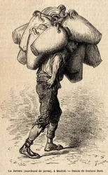 Un mercante di vasi, schizzo dal vivo preso a Madrid. Incisione di Gustave Doré (1832-1883) per illustrare il suo viaggio in Spagna, con Ch. Davillier (editore), pubblicato in "Le tour du monde", edito da Edouard Charton, edizione Hachette, Parigi