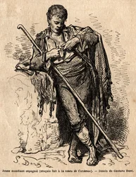 Un giovane mendicante, alla vendita di Cardenas, una locanda sulla strada di Almaden (provincia del Canale). Schizzo dal vivo di Gustave Doré (1832-1883). Incisione per illustrare il viaggio in Spagna, nel 1862 di Charles Davillier e Gustave Doré, in "Le t