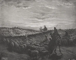 Abramo in viaggio verso la terra di Canaan, Genesi 13:1-4, illustrazione da 