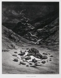 Acan viene lapidato a morte (Gios. 7:1,10-26), Illustrazione dalla Bibbia di Doré