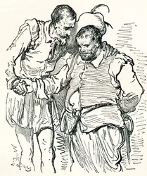 Dopo un disegno originale di Gustave Doré di Don Chisciotte e Sancho Panza. Da Vita e Ricordi di Gustave Doré, pubblicato nel 1885.