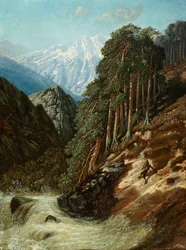 Paesaggio alpino con ruscello, dopo il 1870
