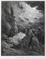 Un angelo incontrò Balaam con una spada, Illustrazione dalla Bibbia di Doré