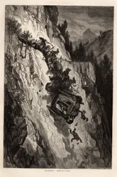 Un incidente di diligenza. Disegno di Gustave Doré per illustrare il suo viaggio in Spagna con C. Davillier nel 1862. Incisione in "Le tour du monde", a cura di Edouard Charton