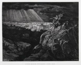Un angelo con San Giovanni Battista davanti a Gerusalemme, Illustrazione dalla Bibbia di Doré