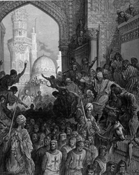 Arrivo al Cairo dei crociati prigionieri, incisione di Gustave Doré. XIX secolo
