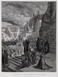 Artaserse concede la libertà agli ebrei in Persia, illustrazione dalla Bibbia di Dore