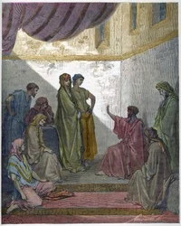 Battesimo di Cornelio il Centurione - Cornelio il Centurione riceve la fede di Gesù Cristo e viene battezzato da San Pietro. - Incisione in "La Bibbia illustrata" di Gustave Doré (1832-1883) - Incisione da "La Bibbia di Doré"