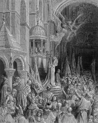 Dandolo che predica la crociata nella chiesa di San Marco a Venezia - incisione di Gustave Doré