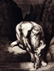 Dante e Virgilio incontrano il gigante Anteo. Illustrazione per la Divina Commedia di Dante Alighieri di Gustave Doré.