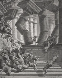 La morte di Sansone, Giudici 26:28-30, illustrazione dalla 