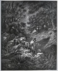Don Chisciotte e Sancho Panza continuano il loro viaggio nella Sierra Morena alla ricerca del Deguenille-de-la-Malaise-Mine - da 
