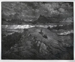 Don Chisciotte e Sancho Panza continuano le loro avventure in una regione montuosa, Sierra Morena - da 