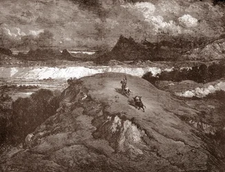 Don Chisciotte e Sancho Panza si avvicinano alla Sierra Morena. Incisione di Gustave Doré per 