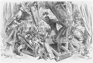 Don Chisciotte combatte i burattini, illustrazione da 