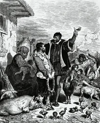 Don Chisciotte che porta via Sancho Panza dalla sua casa e lo nomina governatore, illustrazione di Gustave Doré (1832-1883) per l