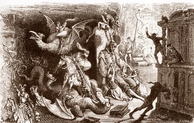 Don Chisciotte pensa solo a imprese cavalleresche, incisione di Gustave Doré per 