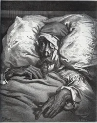 Don Chisciotte ferito - da "Don Chisciotte della Mancia" di Miguel Cervantes (1547-1616) - xilografia su disegno di Gustave Doré