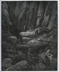 Dorothee e il barbiere vengono a prendere Don Chisciotte in penitenza - da “Don Chisciotte della Mancia” di Miguel Cervantes - xilografia dopo disegno di Gustave Doré