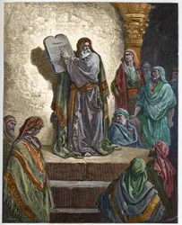 Esdra lo scriba legge la Legge al popolo - incisione nella «Bibbia illustrata» di Gustave Doré (1832-1883) - incisione dalla «Bibbia di Doré»