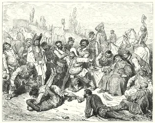 Sancho Panza da solo era irritato, si tormentava a morte e delirava come un pazzo (incisione)