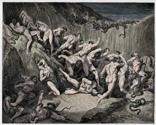 Inferno, Canto 24: I ladri tormentati dai serpenti, illustrazione da "La Divina Commedia" di Dante Alighieri, 1885