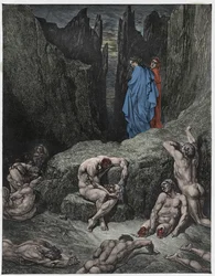 Inferno, Canto 29: Virgilio rimprovera la curiosità di Dante, illustrazione da "La Divina Commedia" di Dante Alighieri, 1885